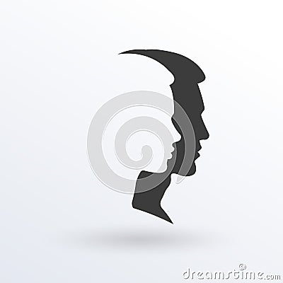 Man and woman feces logo. Male and female face silhouette. Side view. Vector illustration Vector Illustration